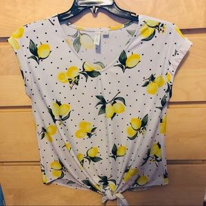 Lemon Polkadot V-Neck Blouse